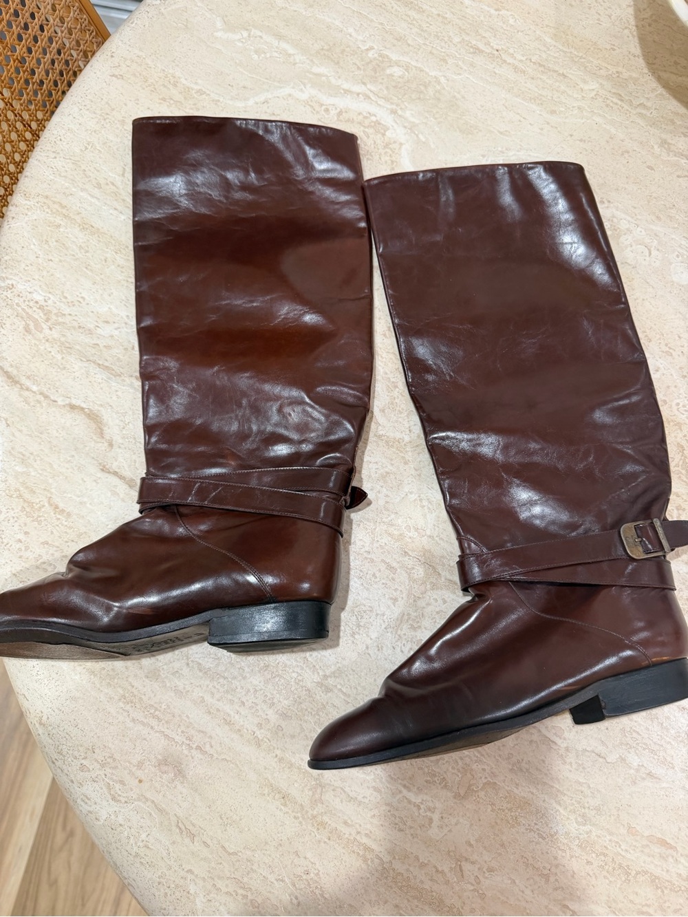 Charles David Brown Leather Knee-High Heeled Boots